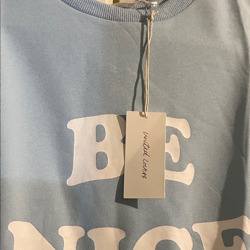 Sky Blue 'Be Nice' Women's Sweatshirt - Picture 6 of 12